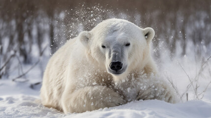 Obraz na płótnie Canvas A polar bear playing in the snow Generative AI