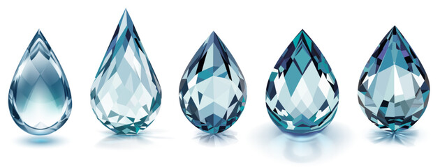 Fototapeta premium Set of big crystal drops in gray color with glares and shadows