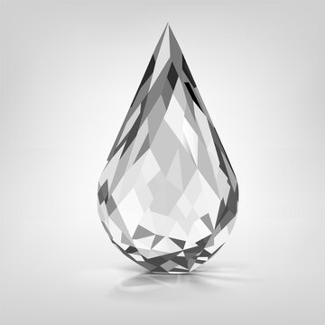 One Big Crystal Drop In Gray Color With Glares And Shadow