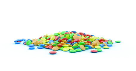 3d rendering of many small multi-colored candies isolated on transparent background