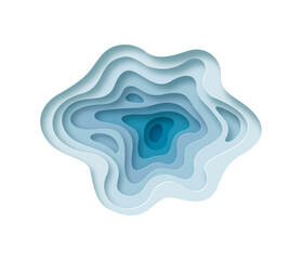 Blue paper cut background with layered curves in realistic 3d papercut craft art style. Modern water splash  or creative project template.