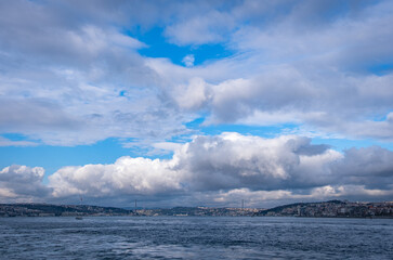 Bosphorus Bridge. The first of the three suspension bridges in Istanbul. cloudy sky in the background.