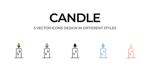Candle Icon Design in Five style with Editable Stroke. Line, Solid, Flat Line, Duo Tone Color, and Color Gradient Line. Suitable for Web Page, Mobile App, UI, UX and GUI design.