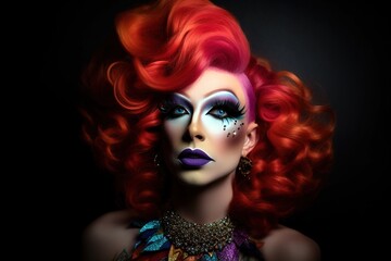 Naklejka premium Professional drag queen performer portrait studio shot over dark background. Generative AI