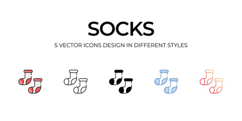 Socks Icon Design in Five style with Editable Stroke. Line, Solid, Flat Line, Duo Tone Color, and Color Gradient Line. Suitable for Web Page, Mobile App, UI, UX and GUI design.