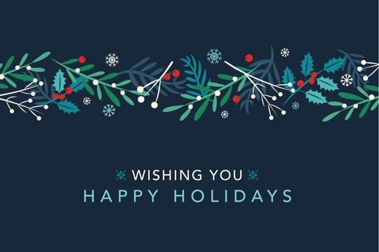 Dark Green Horizontal Band Happy Holidays Vector Illustration 1