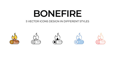 Bonefire Icon Design in Five style with Editable Stroke. Line, Solid, Flat Line, Duo Tone Color, and Color Gradient Line. Suitable for Web Page, Mobile App, UI, UX and GUI design.