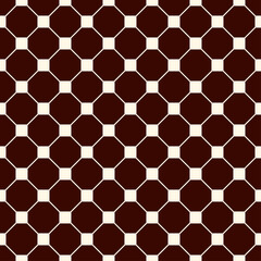 Repeated outline octagons and squares abstract background. Minimalist seamless surface pattern with geometric ornament.