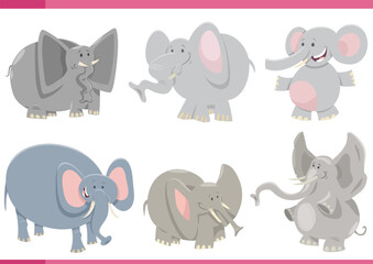 funny cartoon elephants wild animal characters set