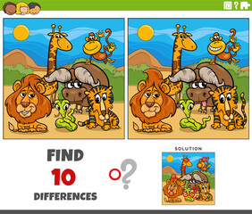 differences task with cartoon Safari animal characters