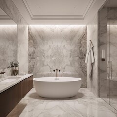 Elegant and modern bathroom with LED lighting and intricate marble details
