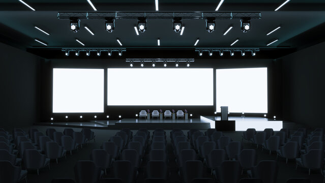 3D render of Empty stage Design for mockup, stage event with led screen