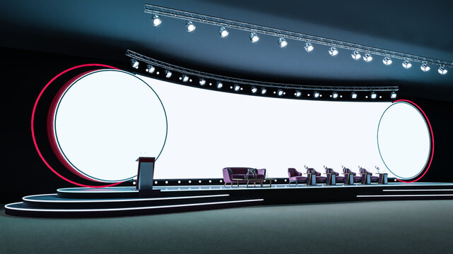 3D render of Empty stage Design for mockup, stage event with led screen