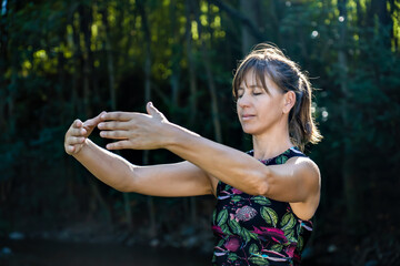 Chi Kung master practicing Chinese martial arts in nature