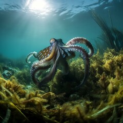 Mesmerizing Marine Creature - Close-Up Shot of a Squid in the Ocean
