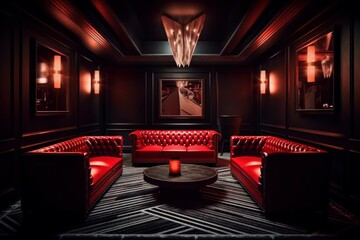 Red Interior of luxury nightclub, restaurant. Lounge bar. AI generated, human enhanced