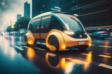 Future of urban autonomous mobility taxi cab car, Public transportation. AI generated, human enhanced