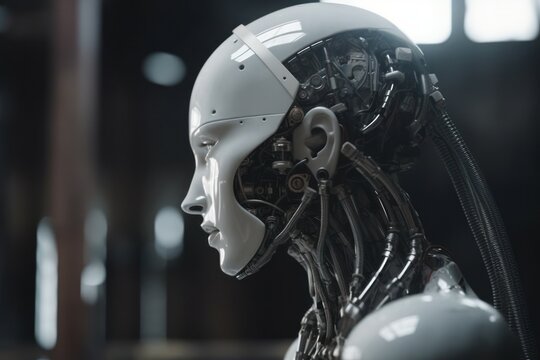 Modern futuristic robot human assistant. AI generated, human enhanced.