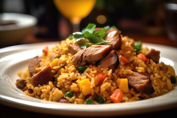 Arroz de Pato - A Rich and Flavorful Duck Rice Dish. Generative Ai