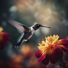 Fototapeta na wymiar Hummingbirds and Flower
