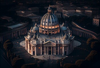 Aerial view of Papal Basilica of Saint Peter in the Vatican located in Rome, Italy, before a weekly general audience. It's the most important and largest church in the world and. Generative AI