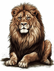 Obraz premium Lion Illustration, realistic, graphical resource for logo design, posters, t shirts, graphic design. Generative AI
