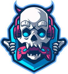 Skull with a headset mascot logo