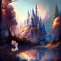 Fototapeta na wymiar Fairy Tale Magical Castle Illustration