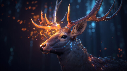 Glowing deer horns, deer horns, fantasy deer, fantasy background