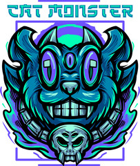 Cat monster mascot logo design