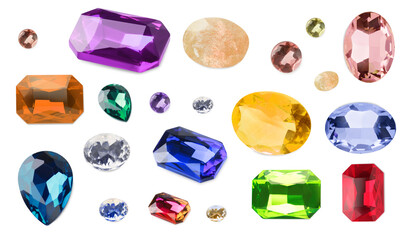 Set of beautiful gemstones on white background