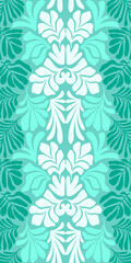 Turquoise white abstract background with tropical palm leaves in Matisse style. Vector seamless pattern with Scandinavian cut out elements.