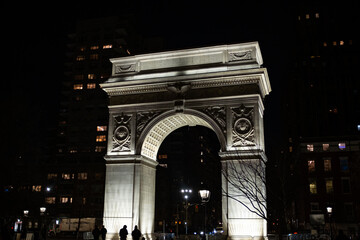 View of the Washington Square Arch in the evening
