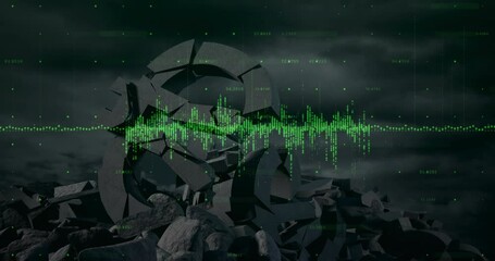 Animation of financial data processing over euro sign crumbled