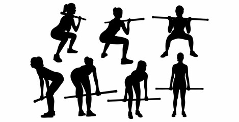 set of vector silhouettes of women doing sports 