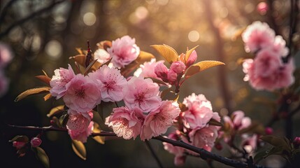 Fototapeta na wymiar Beautiful Light of Summer: Pink Flowers Blooming in a Garden. Generative AI
