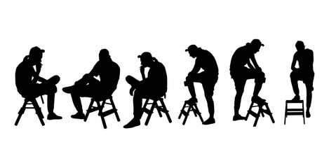 vector set of silhouettes of men sitting and relaxing 