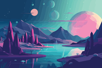 A Whimsical Abstract Landscape of 3D Planets: A Colorful and Playful Wallpaper