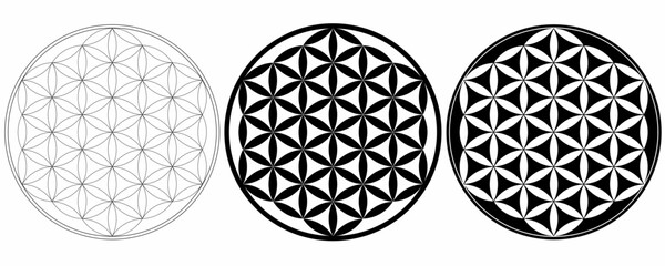 outline silhouette flower of life Symbol set isolated on white background