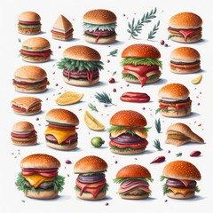 set of many different burgers. Generative AI