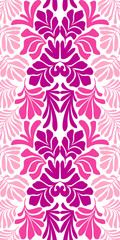 Fototapeta na wymiar Purple pink abstract background with tropical palm leaves in Matisse style. Vector seamless pattern with Scandinavian cut out elements.