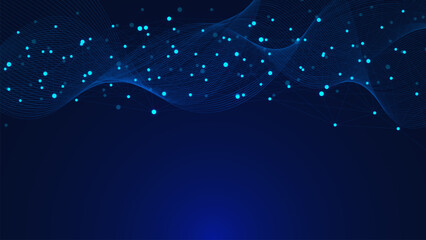 Abstract dots and lines connection background with wave flow. Digital data design concept.