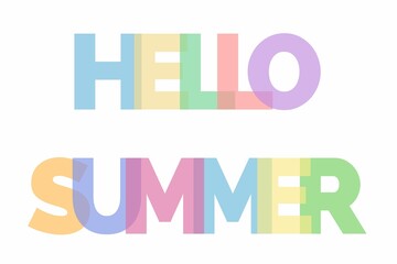 Hello summer text colorful cheerful letters summer solstice message isolated on white background horizontal banner 