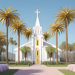 Fototapeta na wymiar Palm trees place of worship created using generative ai technology