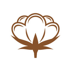Cotton plant icon with vector flower and organic soft fiber boll. Natural fabric and pure cotton textile isolated sign with brown blossom of agriculture crop plant, clothing industry label or badge