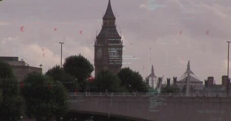 Animation of data processing over london cityscape - Powered by Adobe