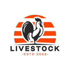 Agriculture and farm rooster icon for farming and natural food, vector sign. Organic eco products or farm market badge, farmer store and livestock poultry grocery emblem of rooster cock © Vector Tradition