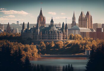 Fototapeta na wymiar Canada city skyline. Ottawa cityscape view. Travel background. Generative AI