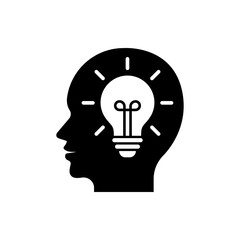 Human head with lightbulb. Idea, innovation. Creativity icon concept isolated on white background. Vector illustration