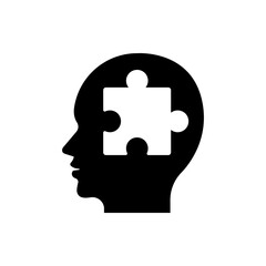 Human head with puzzle. Problem solving, dementia icon flat style isolated on white background. Vector illustration